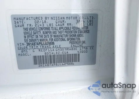 2018 Nissan Sentra Sv из США, поврежденный, VIN 3N1AB7AP8JL629886